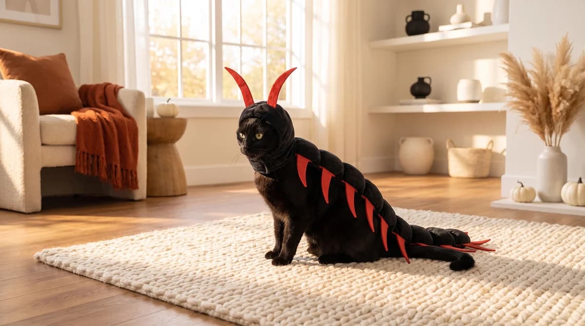 Cat wearing the CreepyPaws centipede costume at Halloween